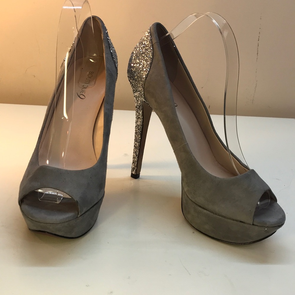 Boutique 9 Gray Suede Stilettos Glitter Heel Sz 10 - Picture 2 of 9